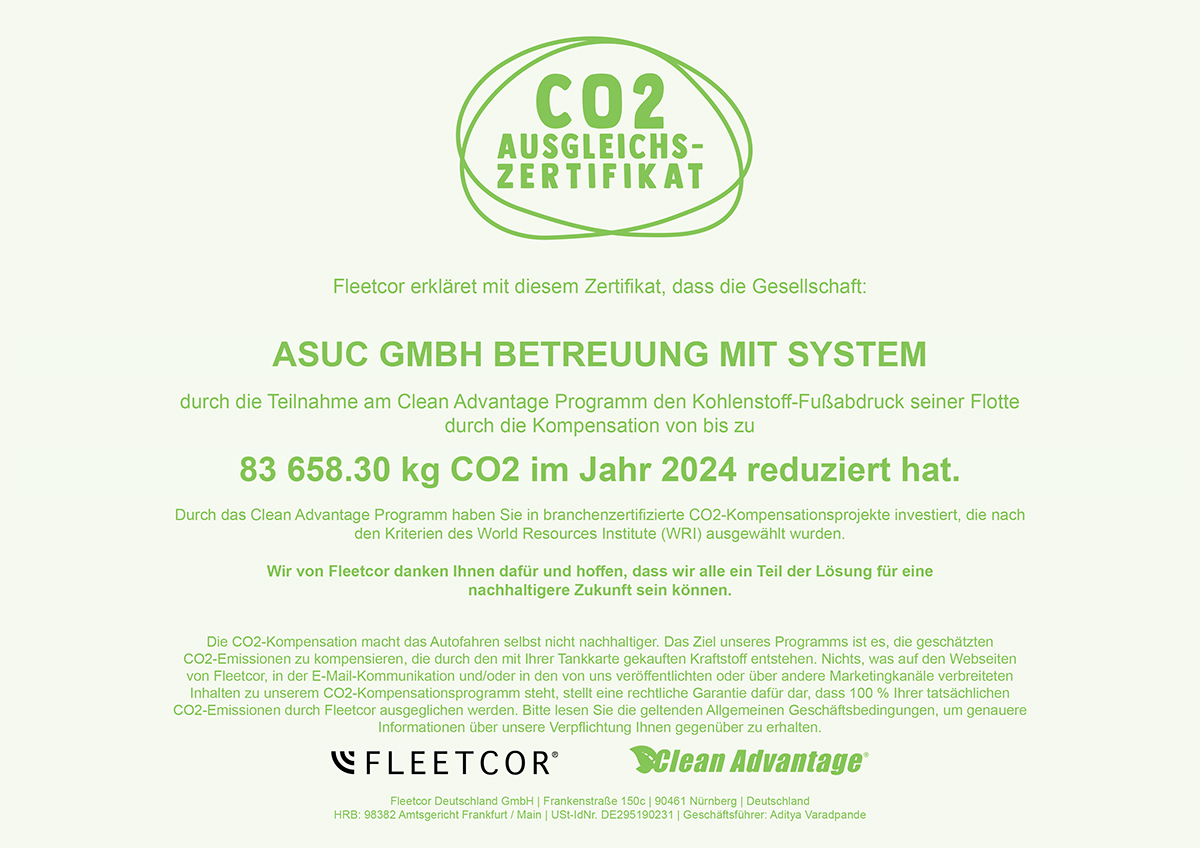 Clean Advantage®-Zertifikat 2024 - ASUC GmbH